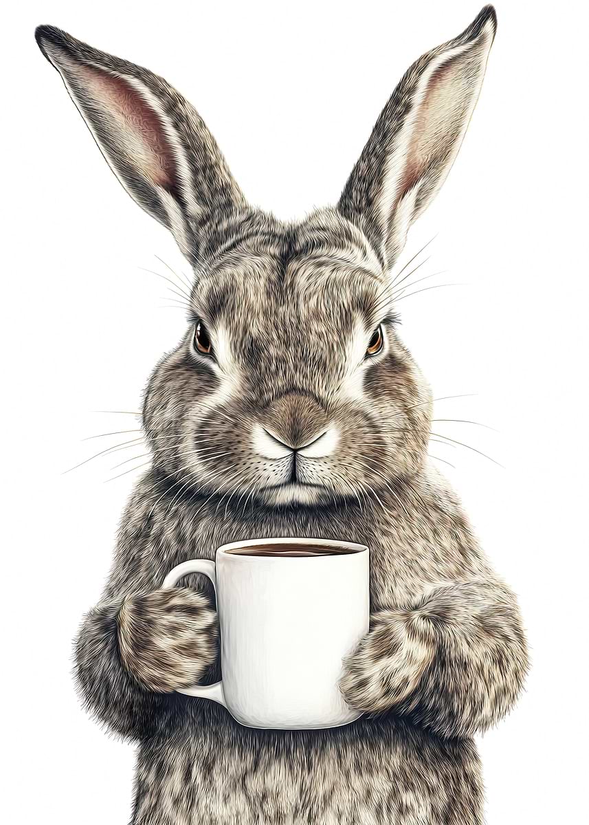 'Coffee Rabbit' Poster, picture, metal print, paint by Nerdworld 1 ...