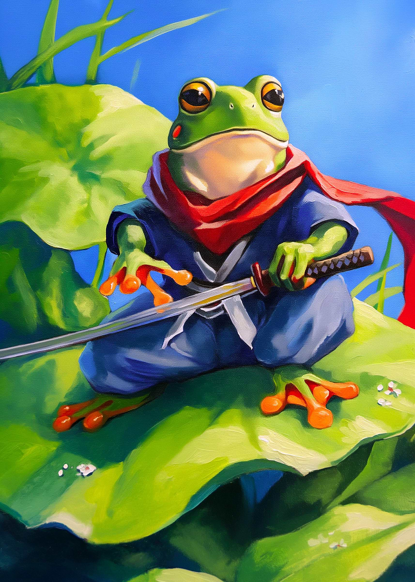 Eden Garden Samurai Frog' Poster, picture, metal print, paint by