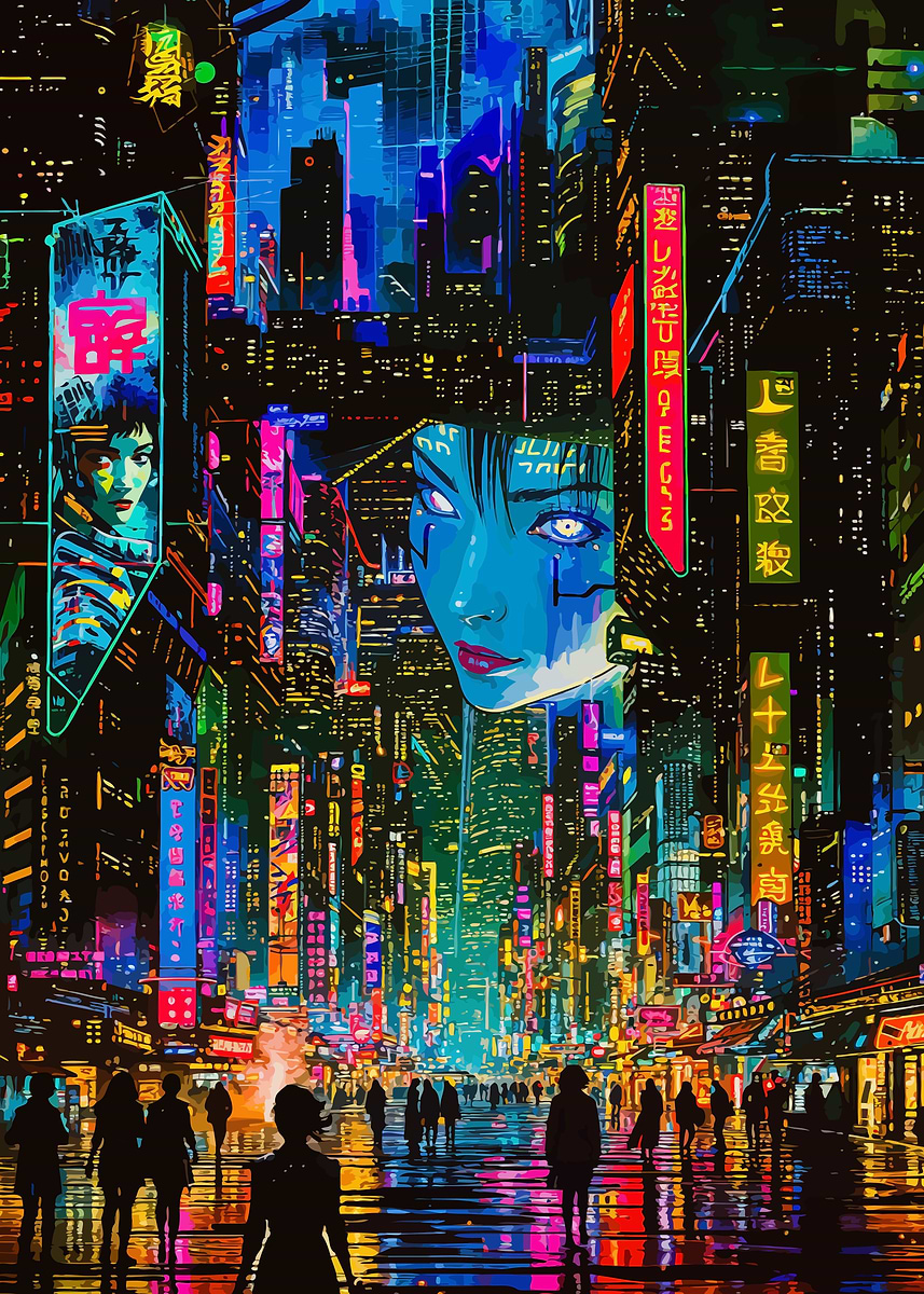 Japan Night Cyberpunk' Poster, picture, metal print, paint