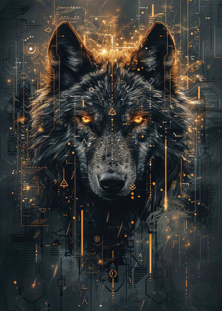 'Black And Gold Wolf' Poster, picture, metal print, paint by ...