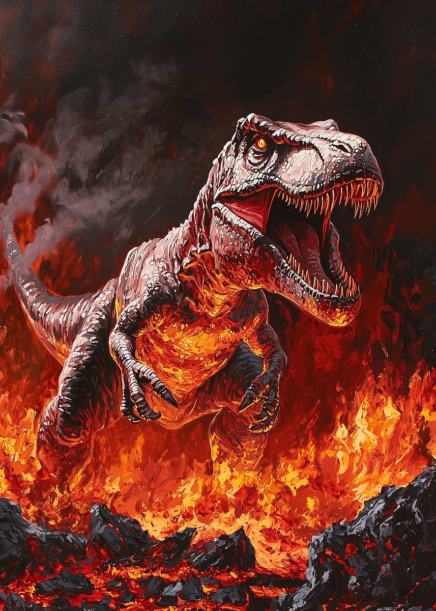 TRex in Fiery Lava' Poster, picture, metal print, paint by Tollaru