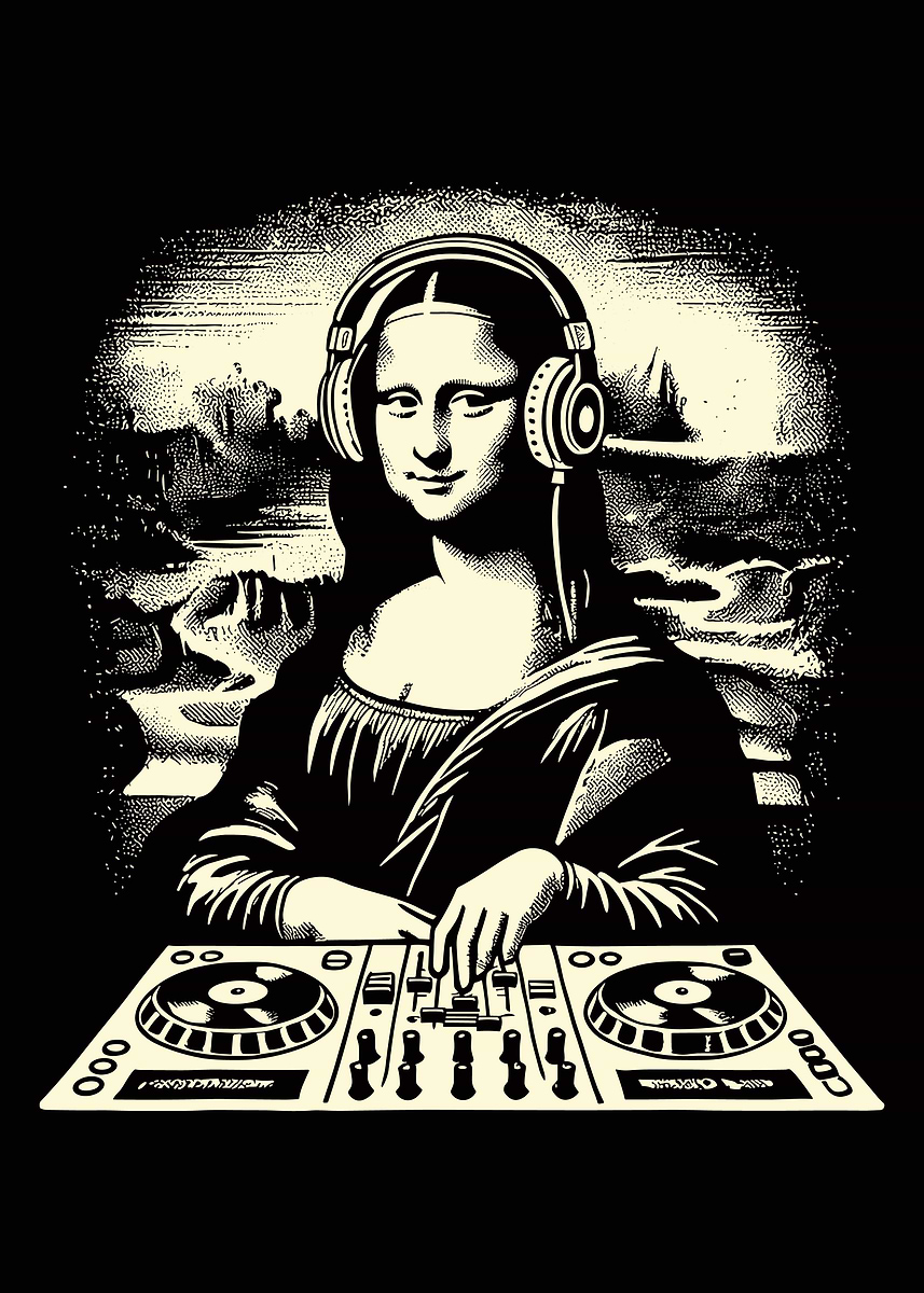 Funny Mona Lisa DJ Stereo' Poster, picture, metal print, paint by