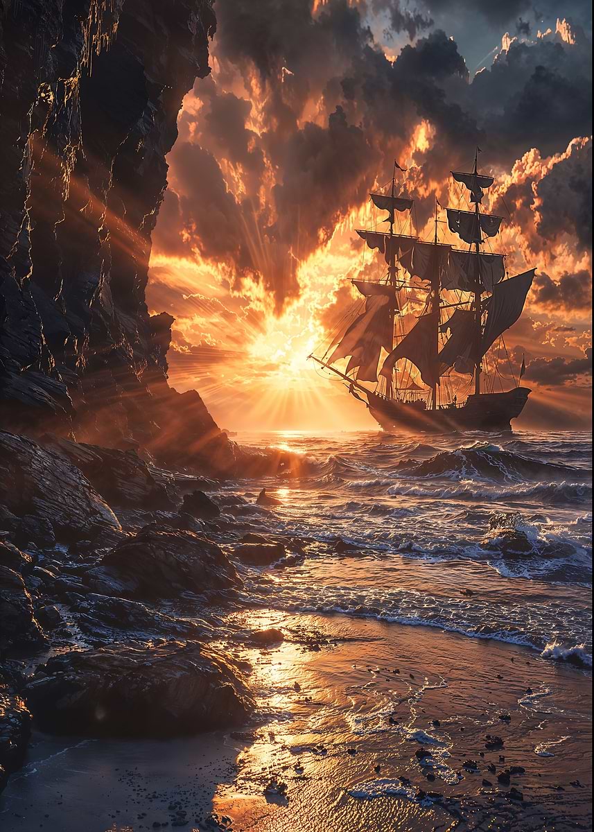 Beyond the Horizon — from the Forgotten Fantasy Realms collection, a Pixaverse metal print