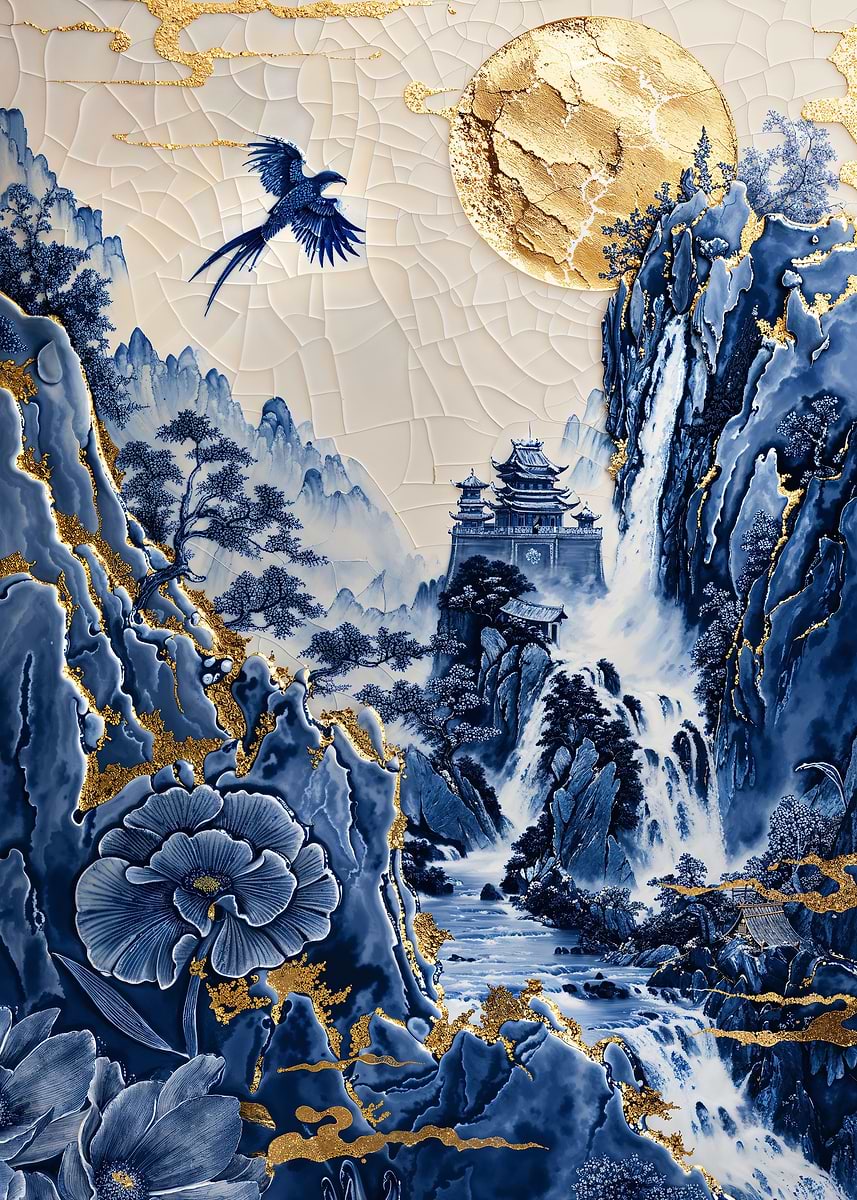 Porcelain Paradise — from the Vintage Porcelain Kintsugi collection, a Pixaverse metal print