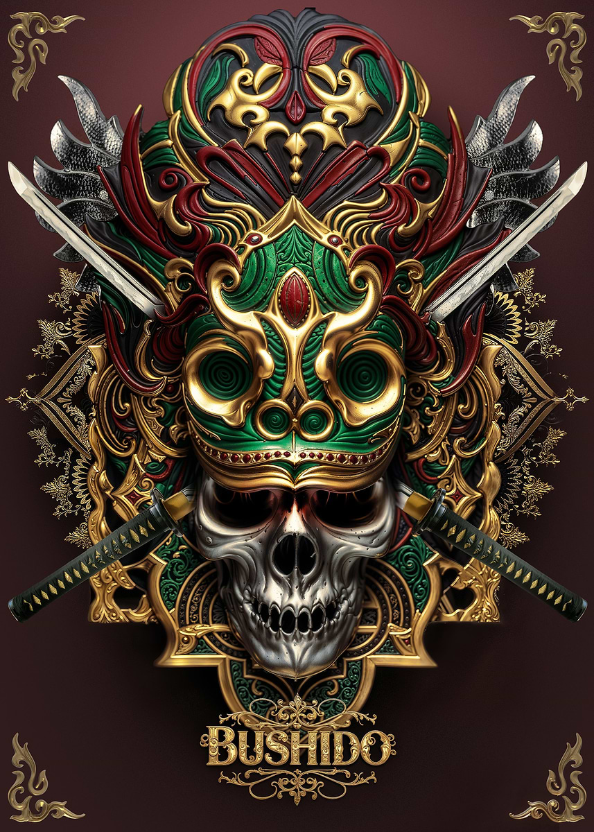 'Bushido Mask' Poster, picture, metal print, paint by Bruno Macedo ...