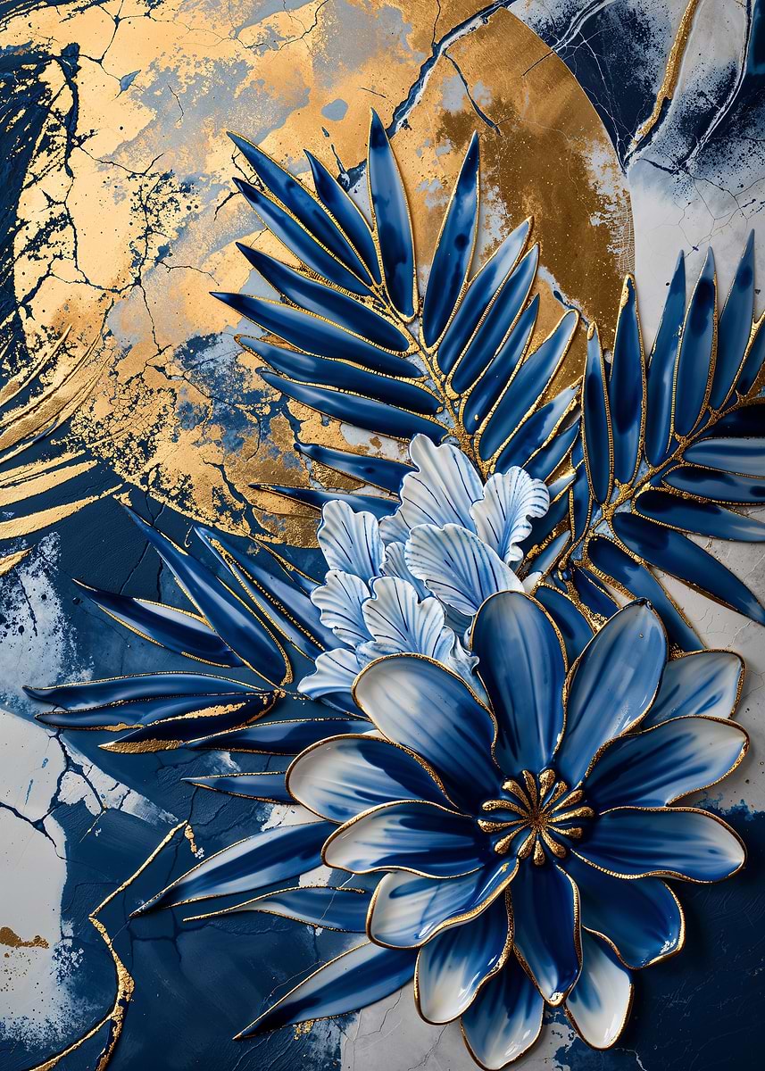 Porcelain Floral Kintsugi — from the Vintage Porcelain Kintsugi collection, a Pixaverse metal print