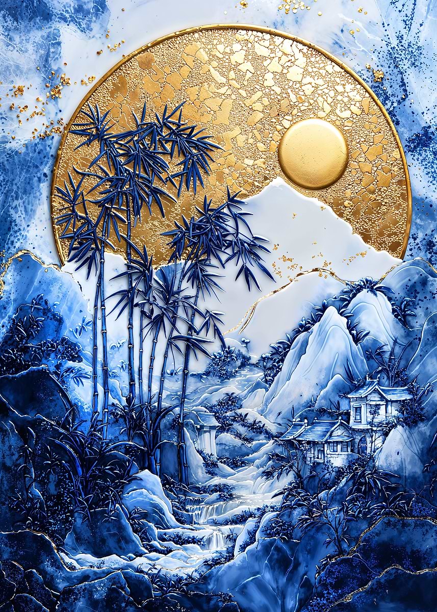Kintsugi Bamboo Haven Art — from the Vintage Porcelain Kintsugi collection, a Pixaverse metal print