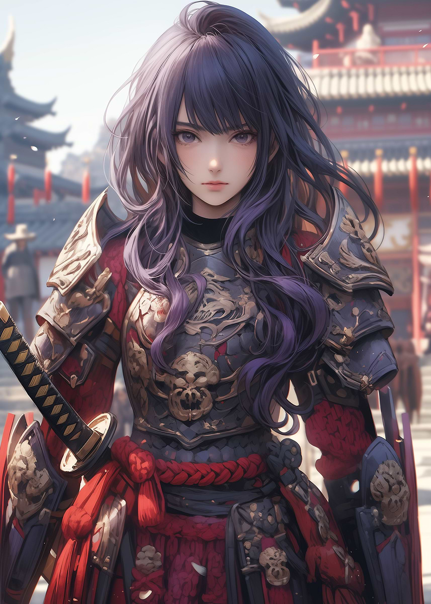 Cute Ninja Samurai Girl' Poster, picture, metal print, paint by