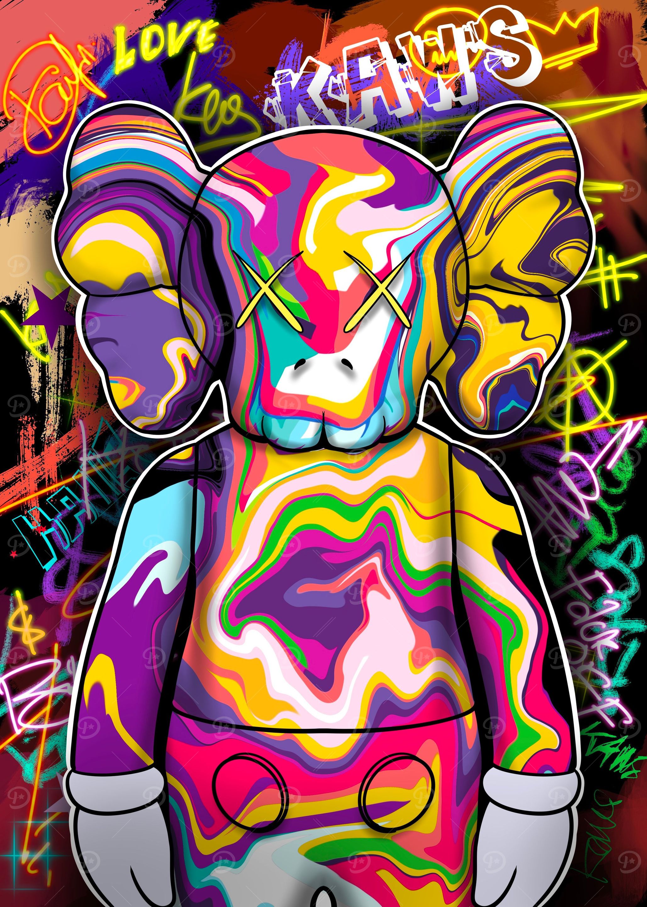 kaws kolase pop art' Poster, picture, metal print, paint by Boon