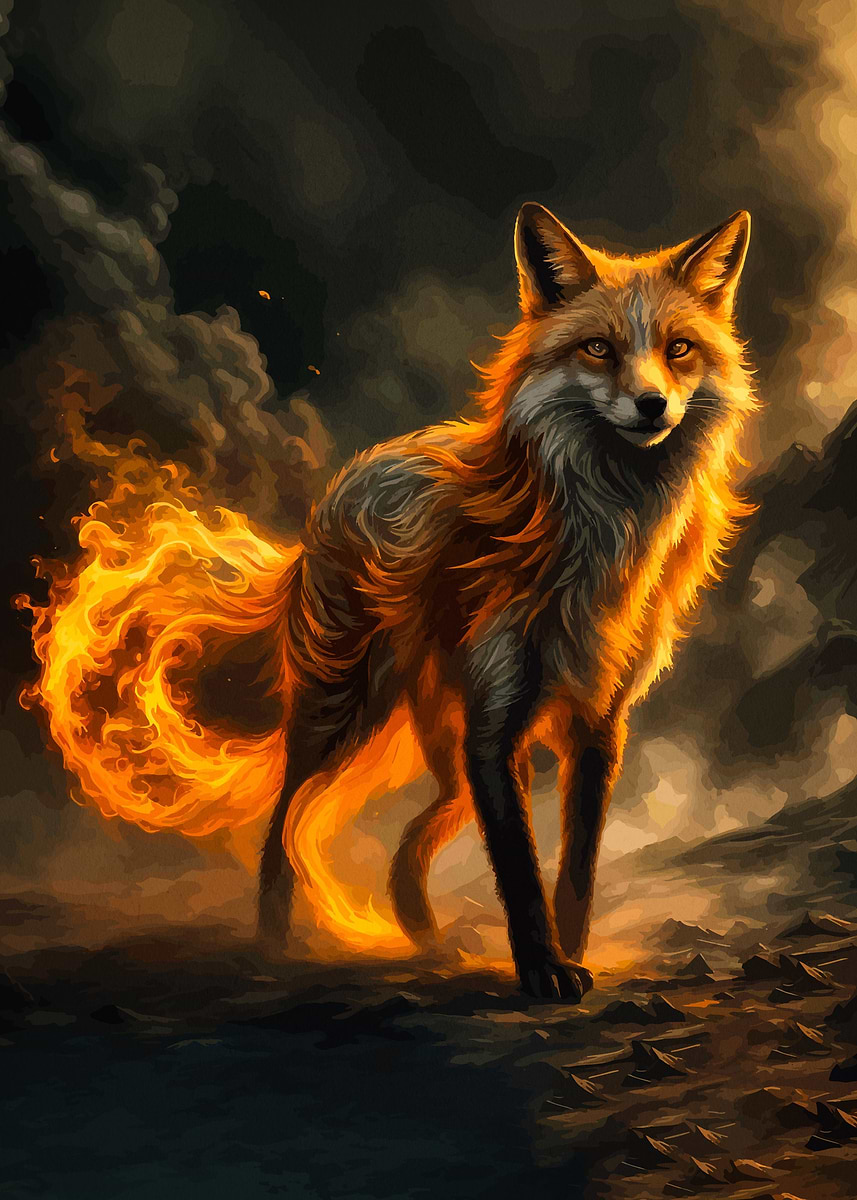 Fire Fox' Poster, picture, metal print, paint by Titan Art | Displate