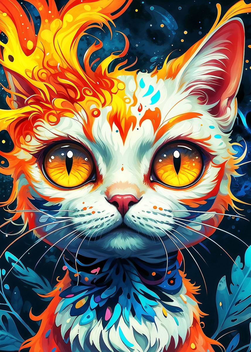 'Celestial Flame Cat' Poster, picture, metal print, paint by Madooza ...