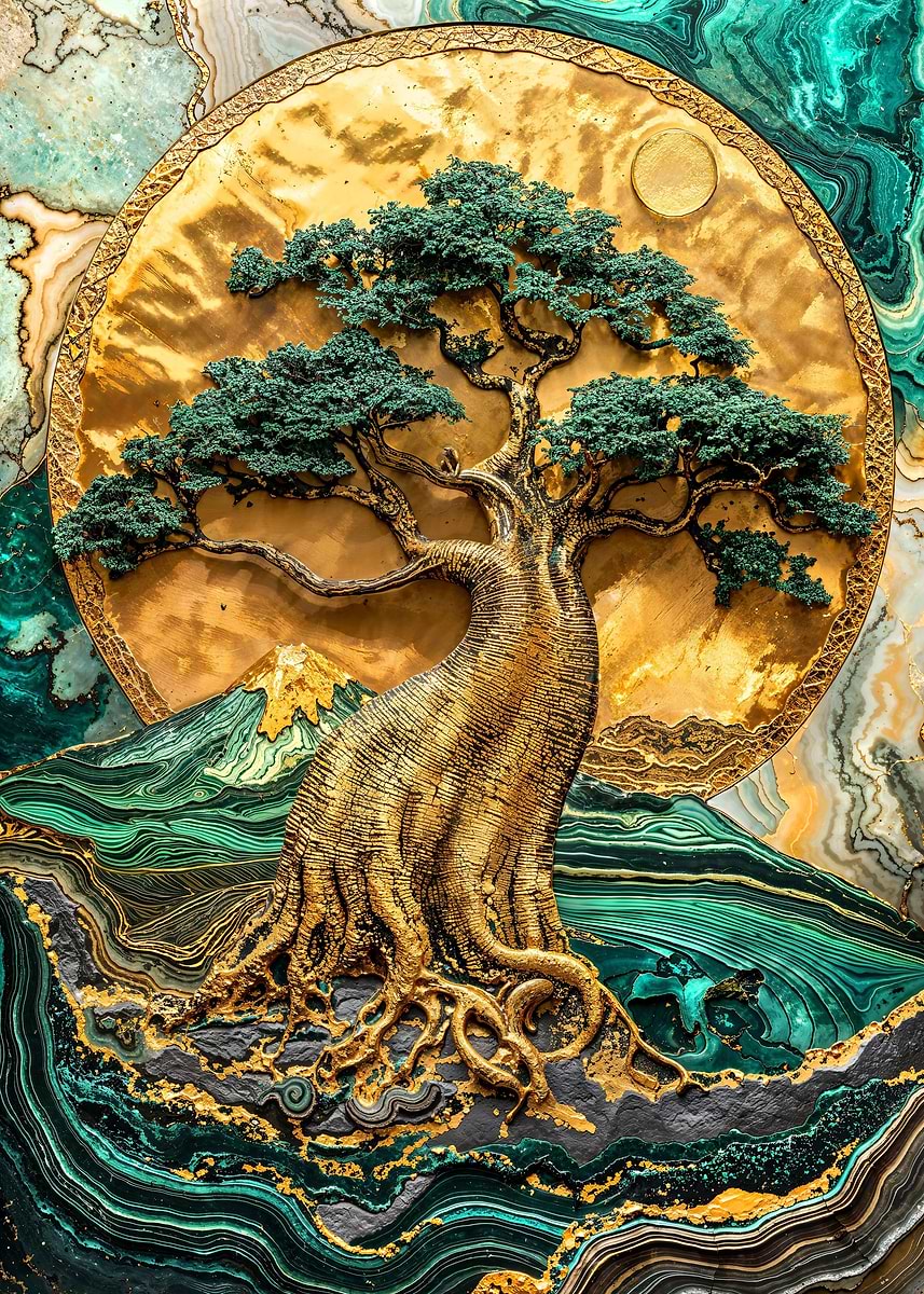 Guardian of the Savannah — from the Abstract Nature Kintsugi collection, a Pixaverse metal print