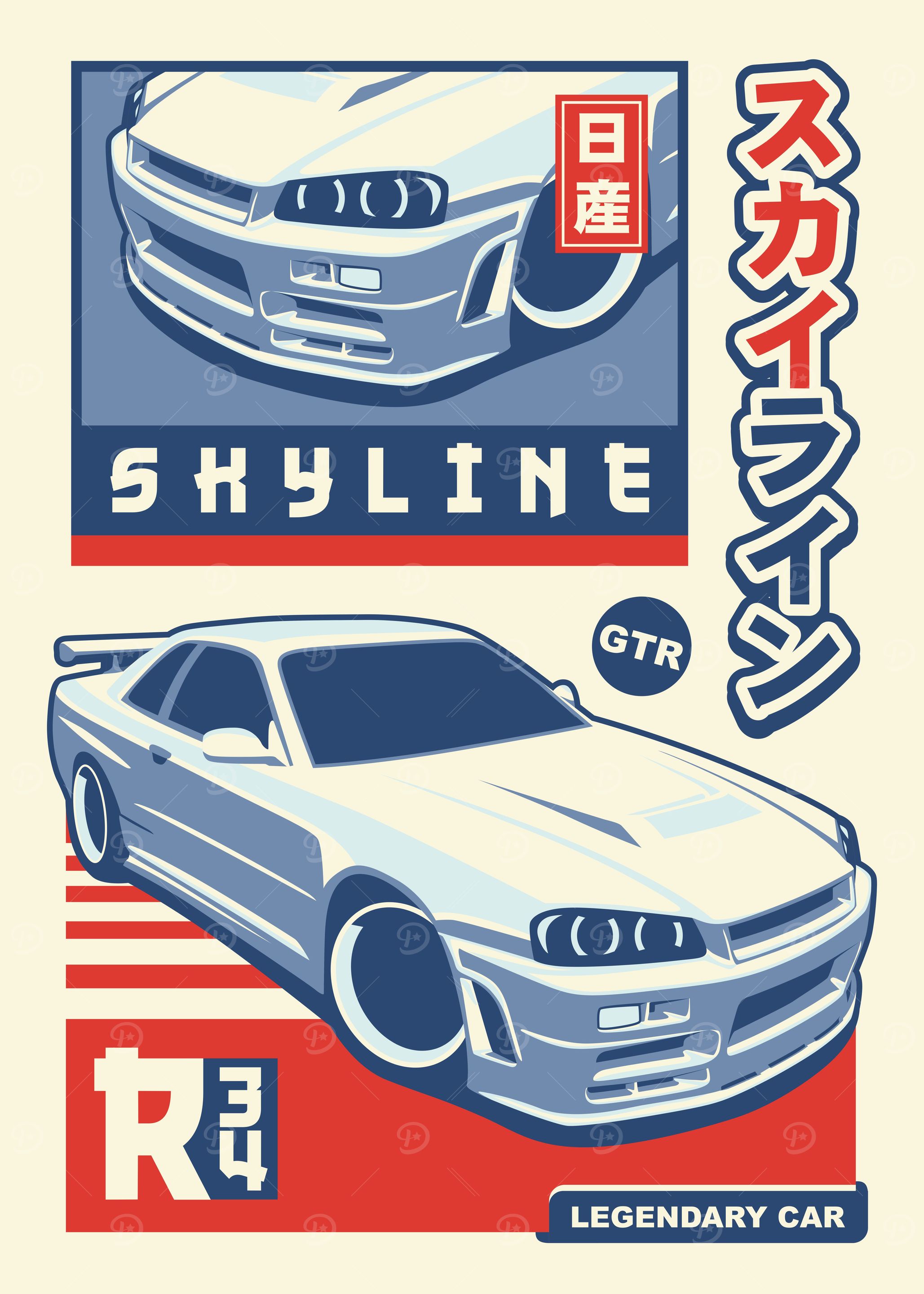 Nissan Skyline GTR R34' Poster, picture, metal print, paint by