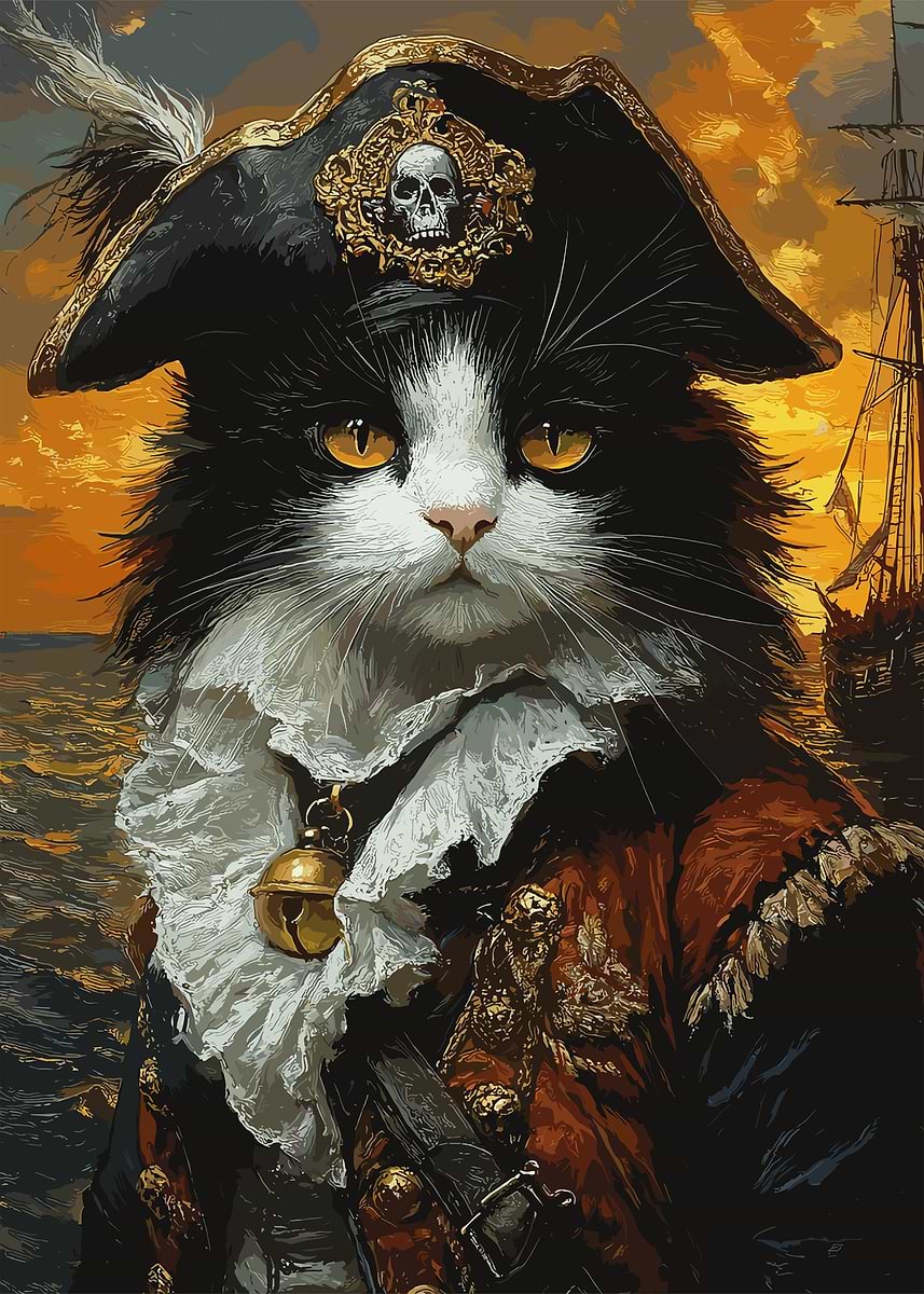 Pirate Cat' Poster, picture, metal print, paint by Lucky Star