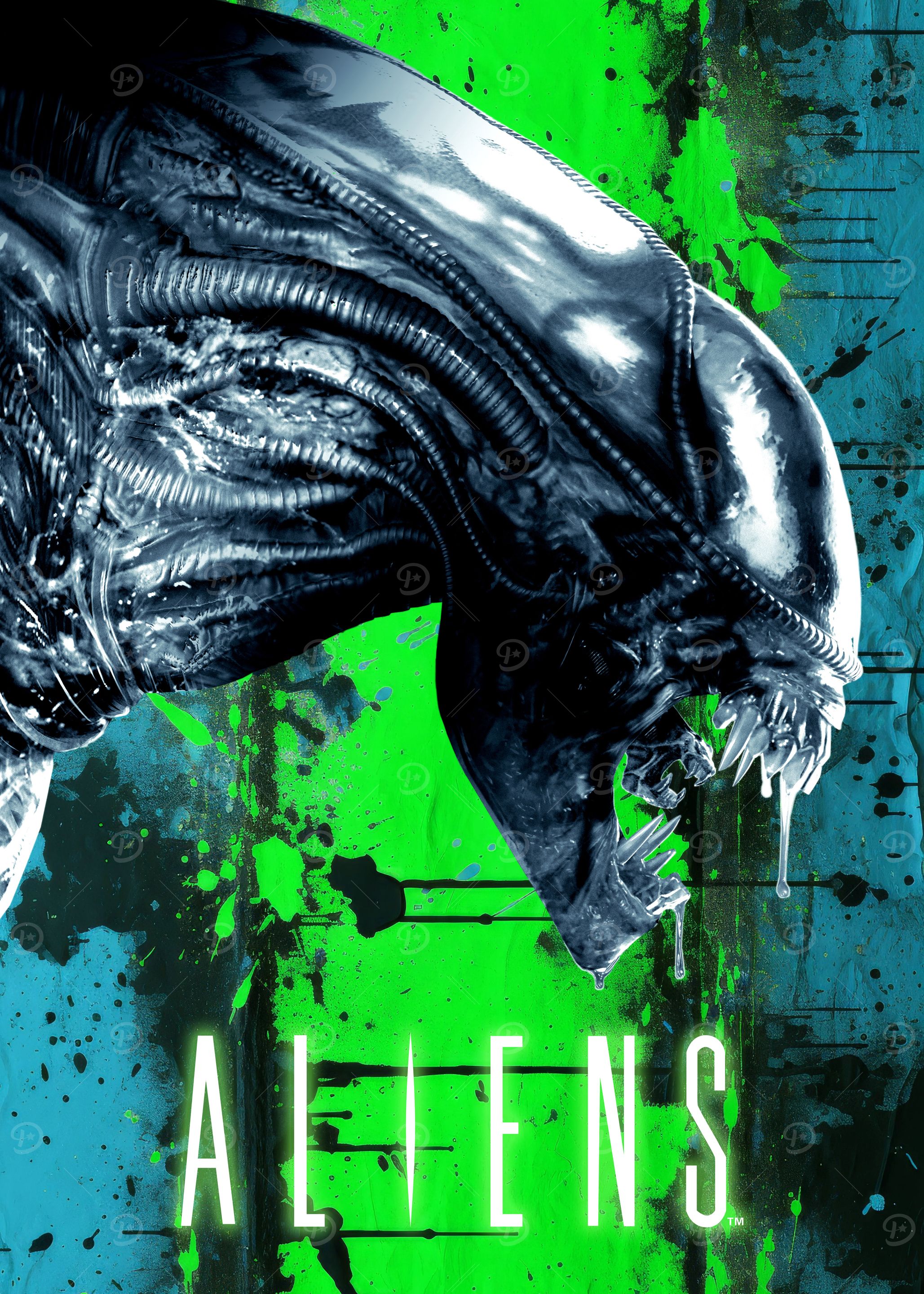 Neon Aliens Poster' Poster, picture, metal print, paint by Alien