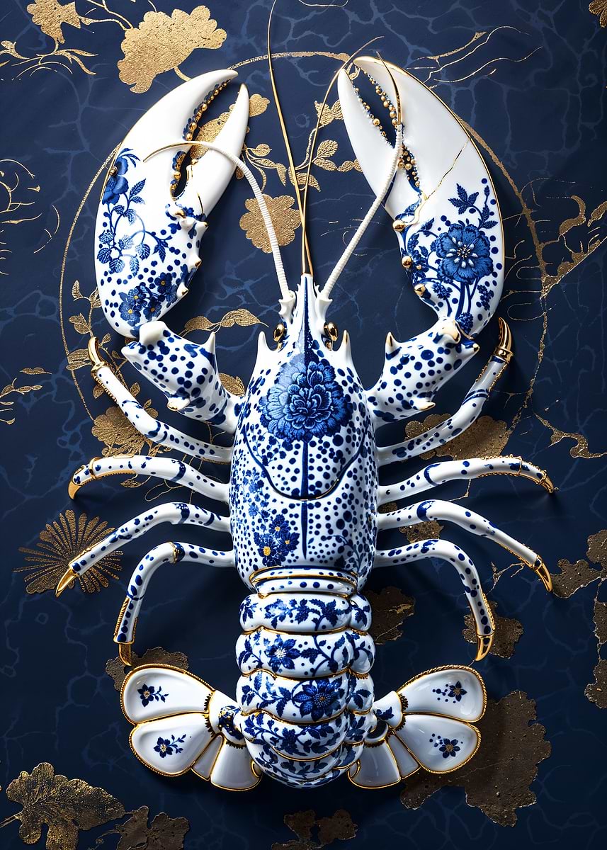Luxury Lobster Kintsugi — from the Vintage Porcelain Kintsugi collection, a Pixaverse metal print