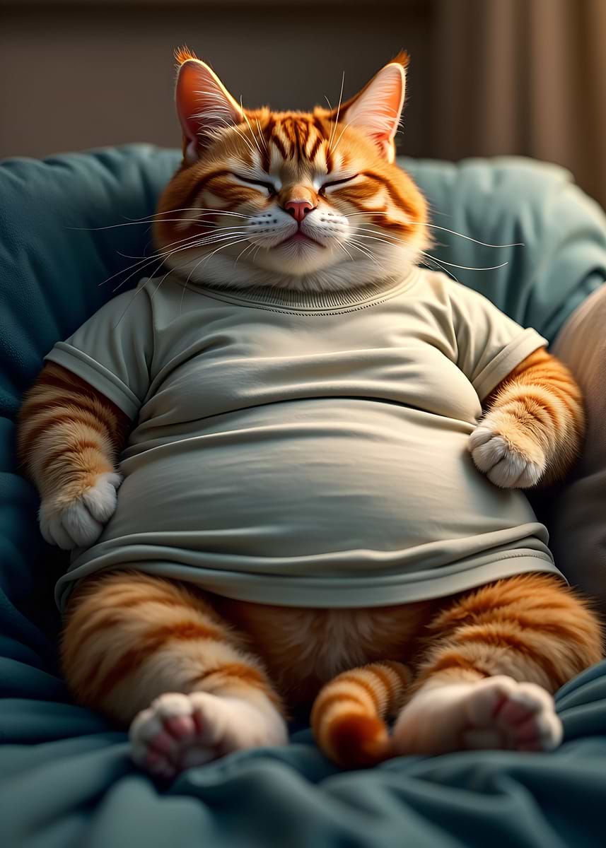 Fat Orange Cat Taking Nap' Poster, picture, metal print, paint by