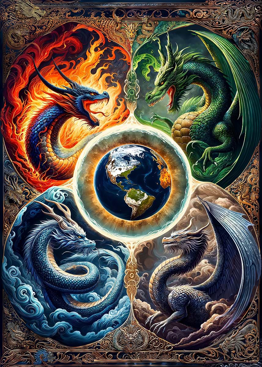 Balance of the Elements — from the Dragons Lair collection, a Pixaverse metal print