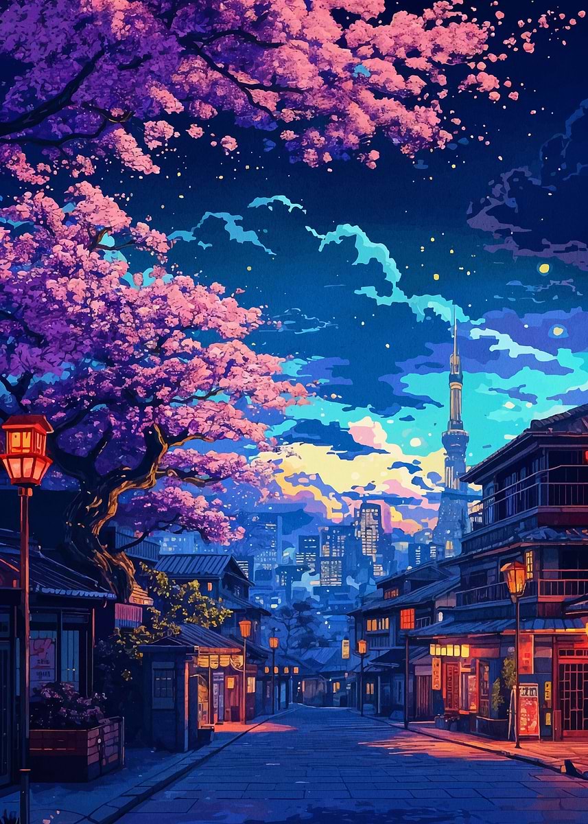 sakura japan landscape' Poster, picture, metal print, paint by
