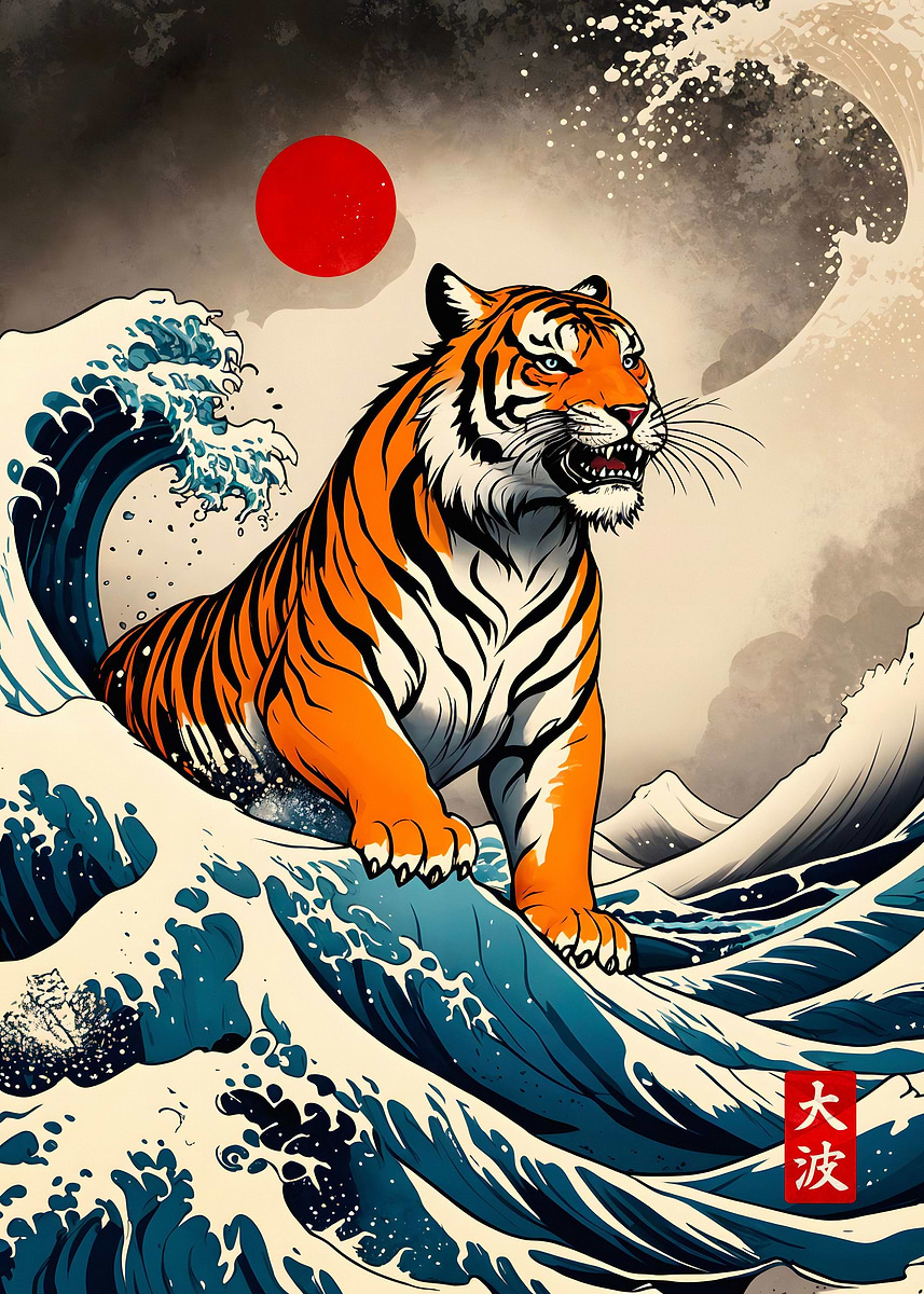 Great Wave of Tiger' Poster, picture, metal print, paint by Illust