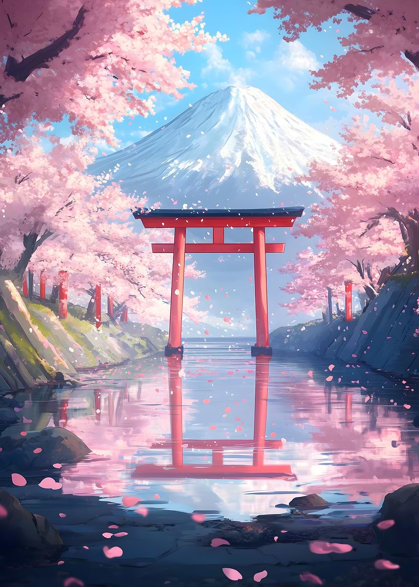 桜と富士山 DISPLATE メタリック ポスター ( #2130 ) 桜と富士山