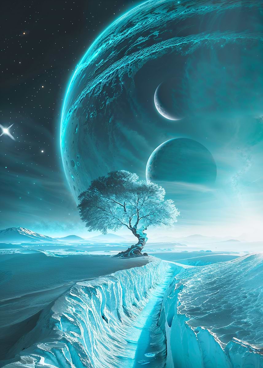 Frozen Frontier — from the Alien Worlds collection, a Pixaverse metal print