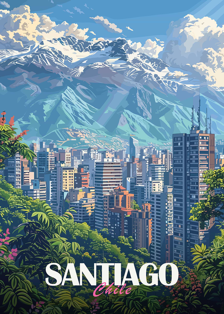 Santiago Travel Poster' Poster, picture, metal print, paint by