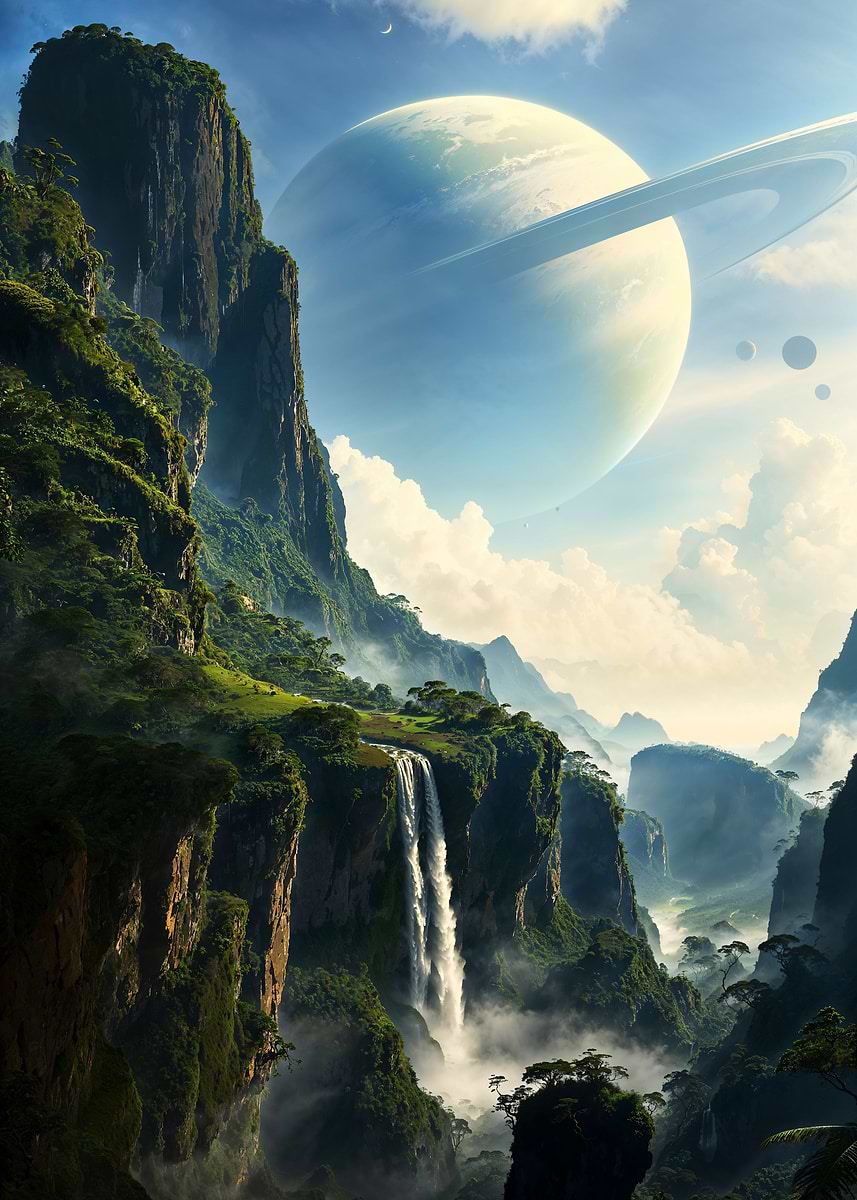 Sky Suspended Sanctum — from the Alien Worlds collection, a Pixaverse metal print