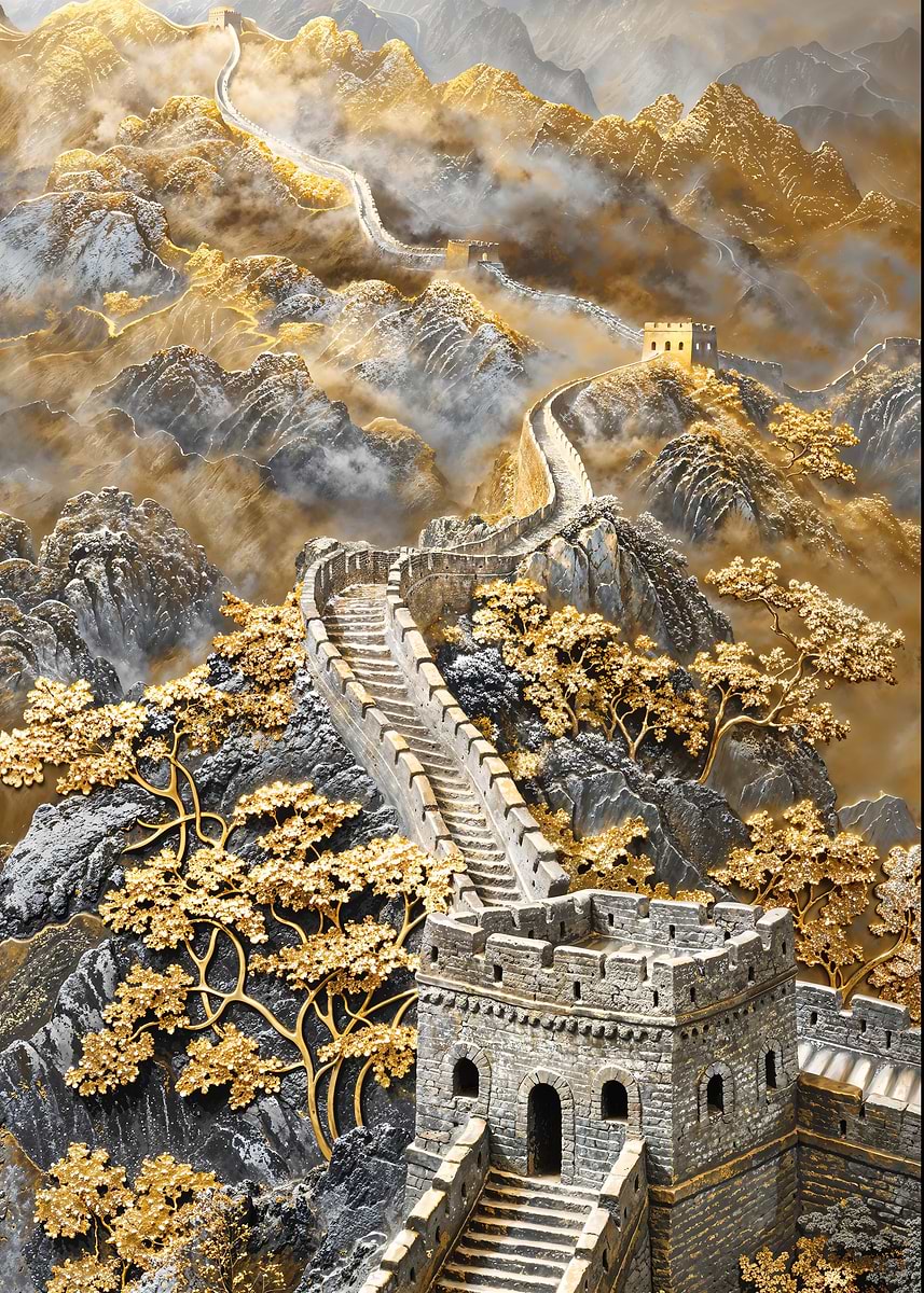 Great Wall Panorama — from the Precious Metal Reforged collection, a Pixaverse metal print