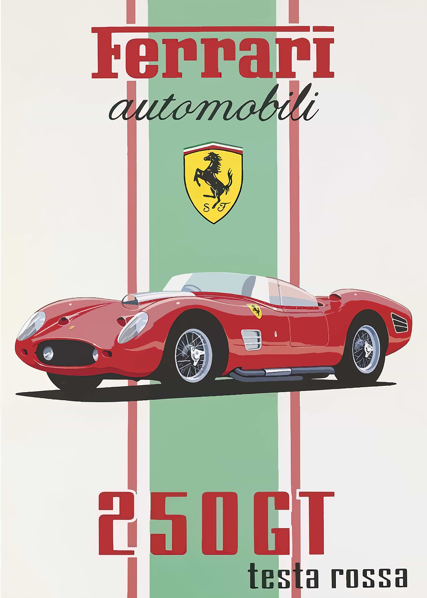 額縁 Displate YellowFerrari Limited Poster Ferrari 458 Yellow on Red Poster Style Wall Art