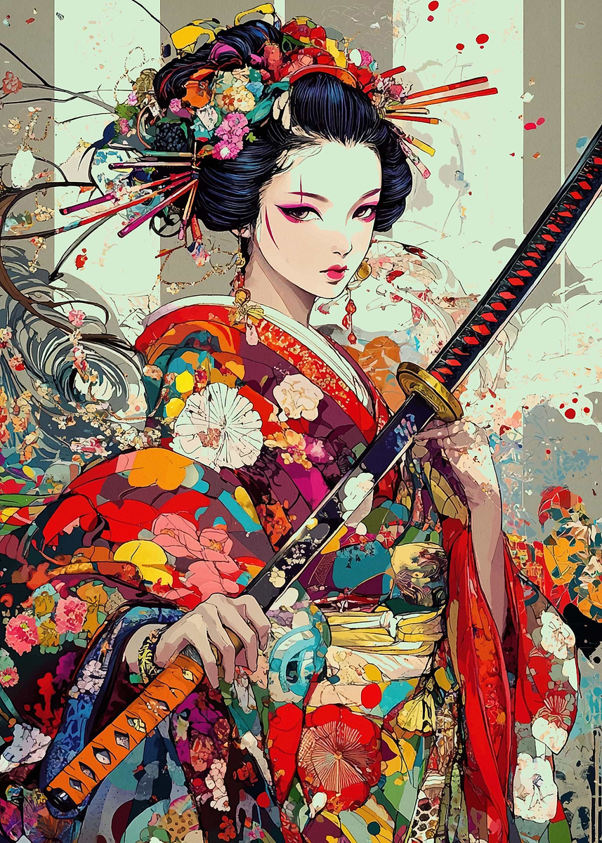 Geisha Japan Samurai ' Poster, picture, metal print, paint by
