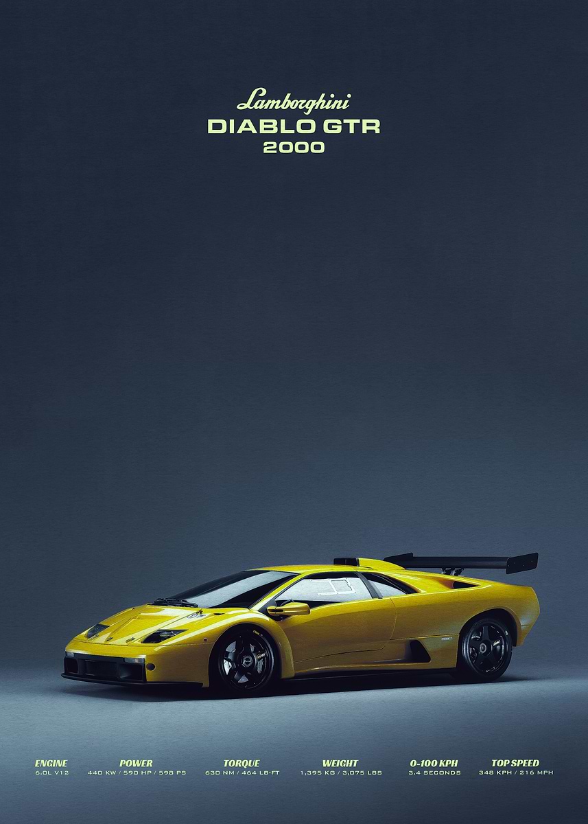 Lamborghini Diablo GTR ' Poster, picture, metal print, paint by