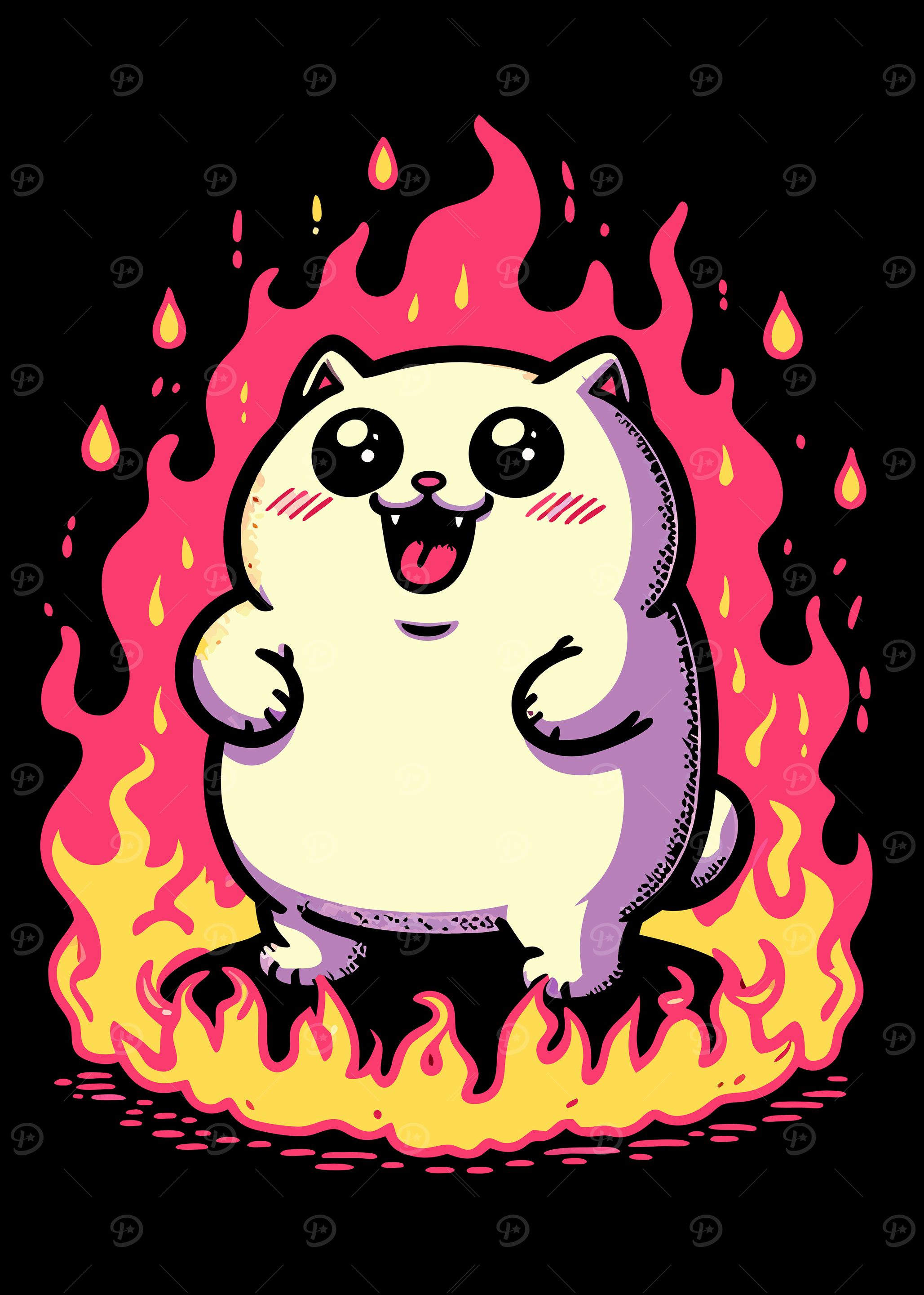 'Cute Cat on Fire' Poster, picture, metal print, paint by Dark Zeka ...