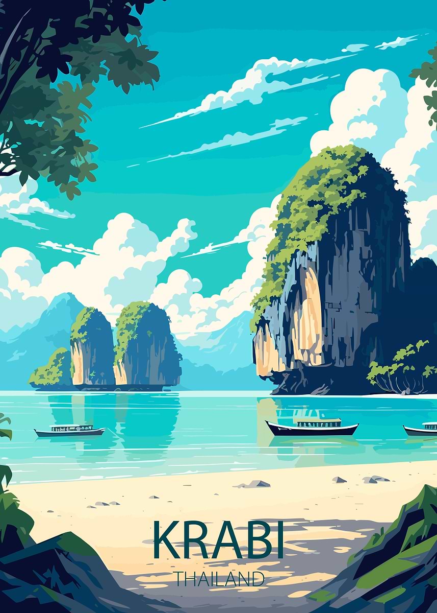 Krabi Thailand Travel Poster' Poster, picture, metal print, paint