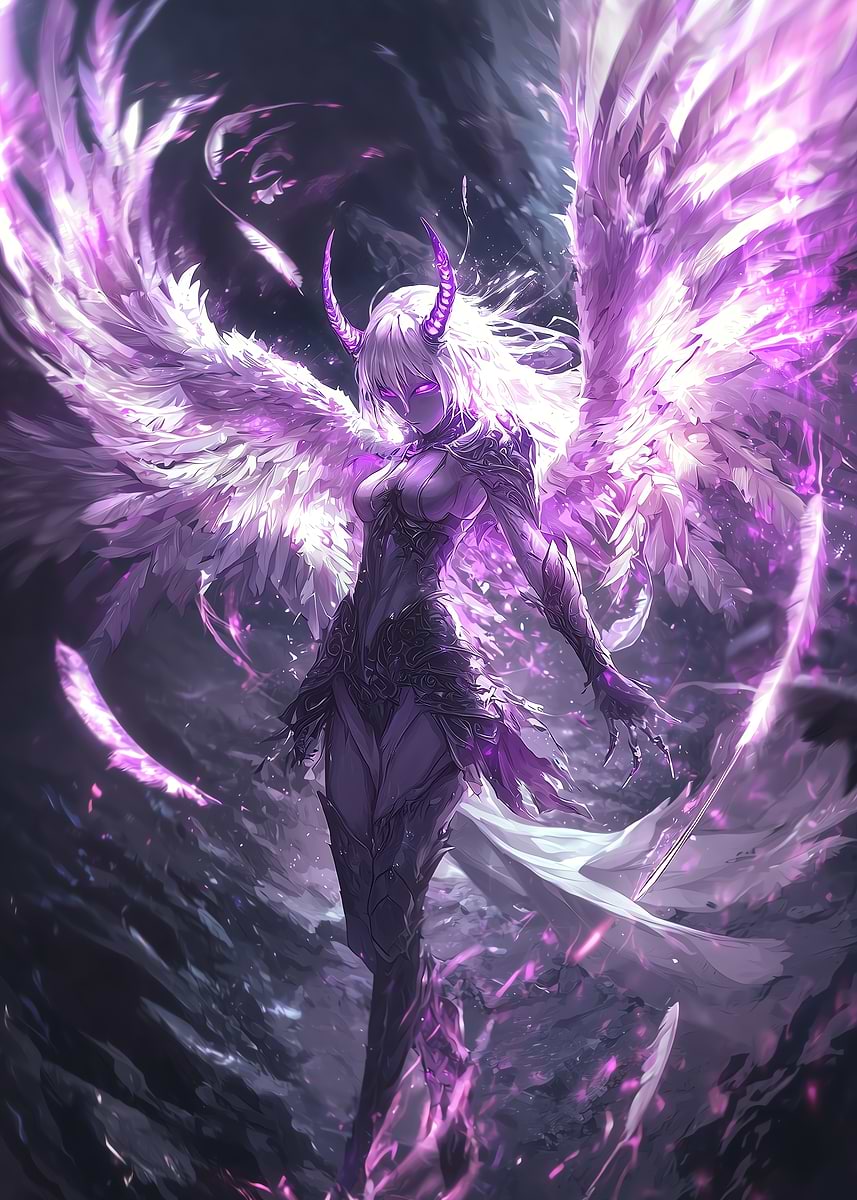 Purple Angel with Horns' Poster, picture, metal print, paint by