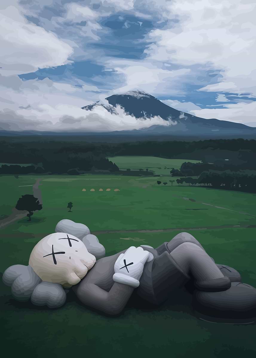 Kaws Figure at Mountain' Poster, picture, metal print, paint by