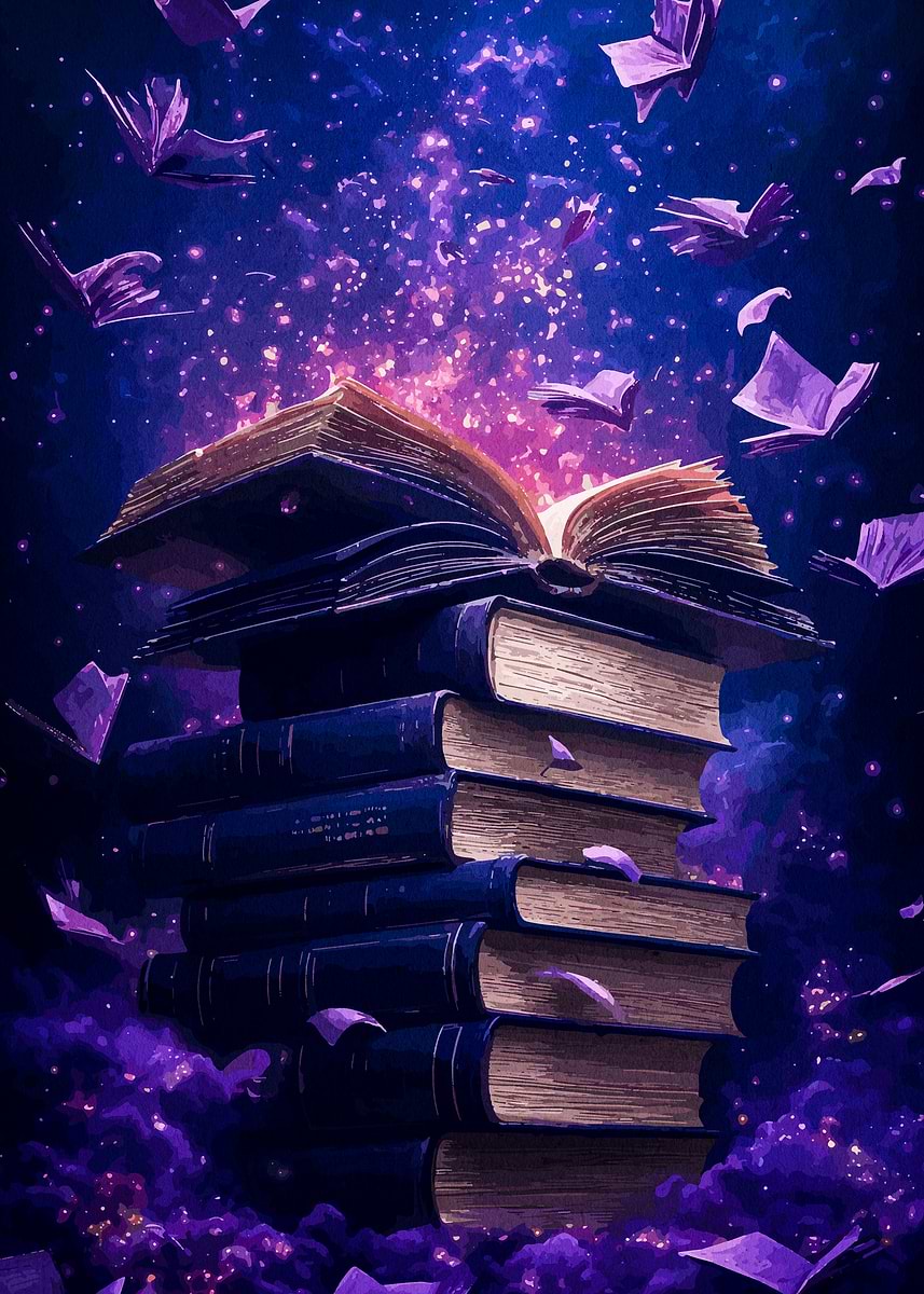 Magical Book Stack' Poster, picture, metal print, paint by Peter