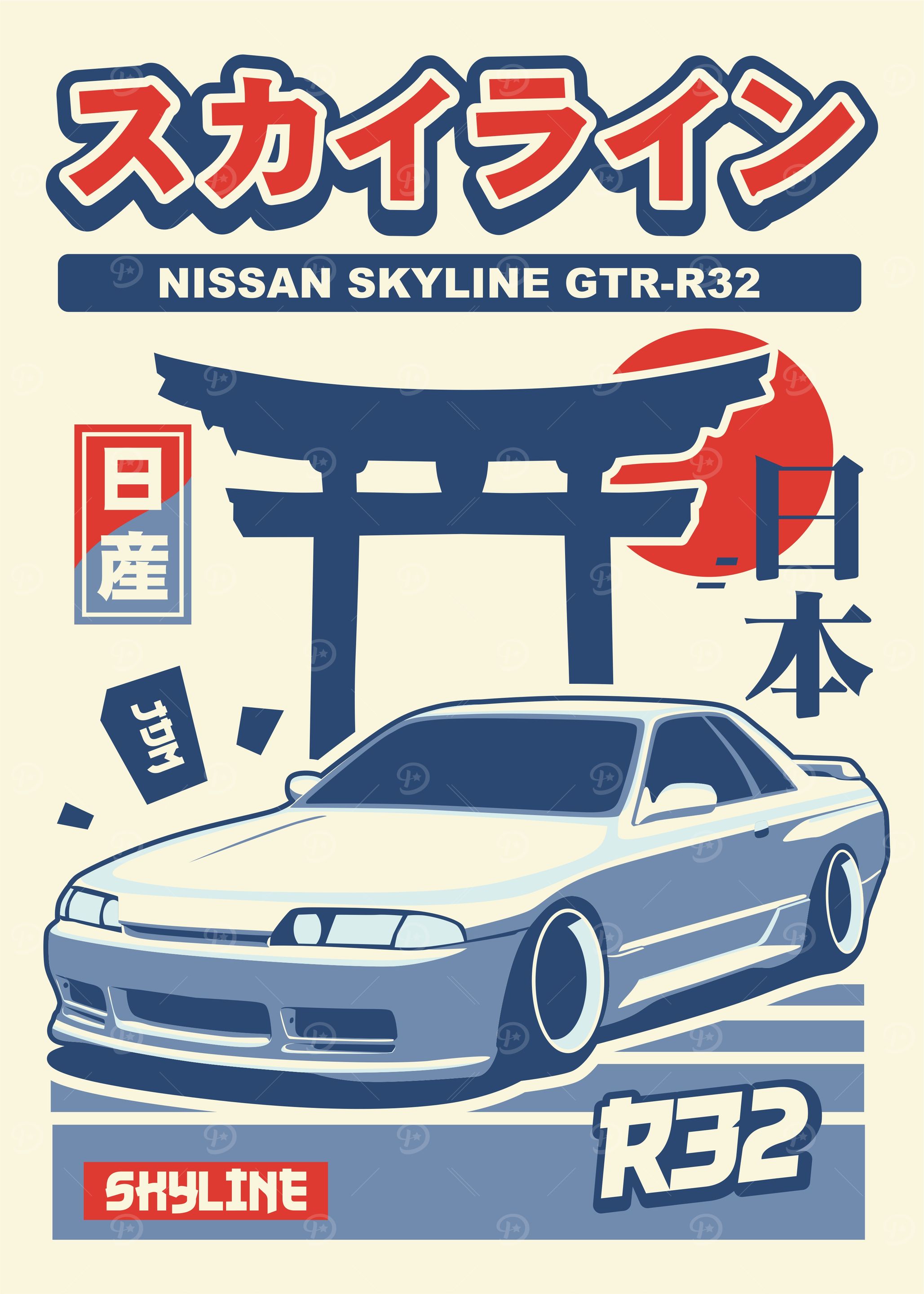 Nissan Skyline GTR-R32' Poster, picture, metal print, paint by