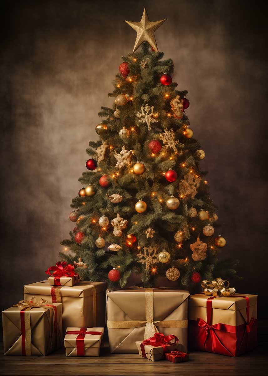 Christmas Tree with Gifts' Poster, picture, metal print, paint by