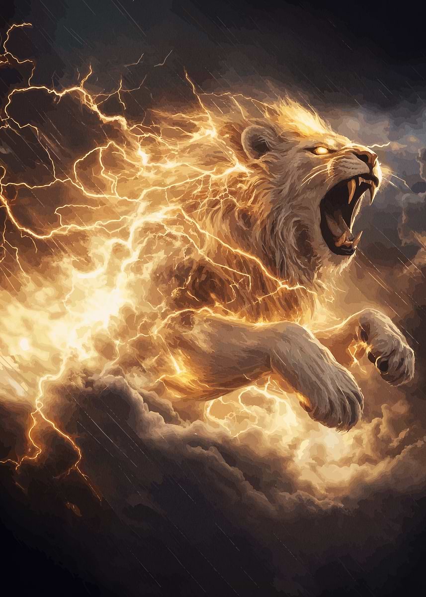 'Lightning Lion' Poster, picture, metal print, paint by Japanc Apula ...
