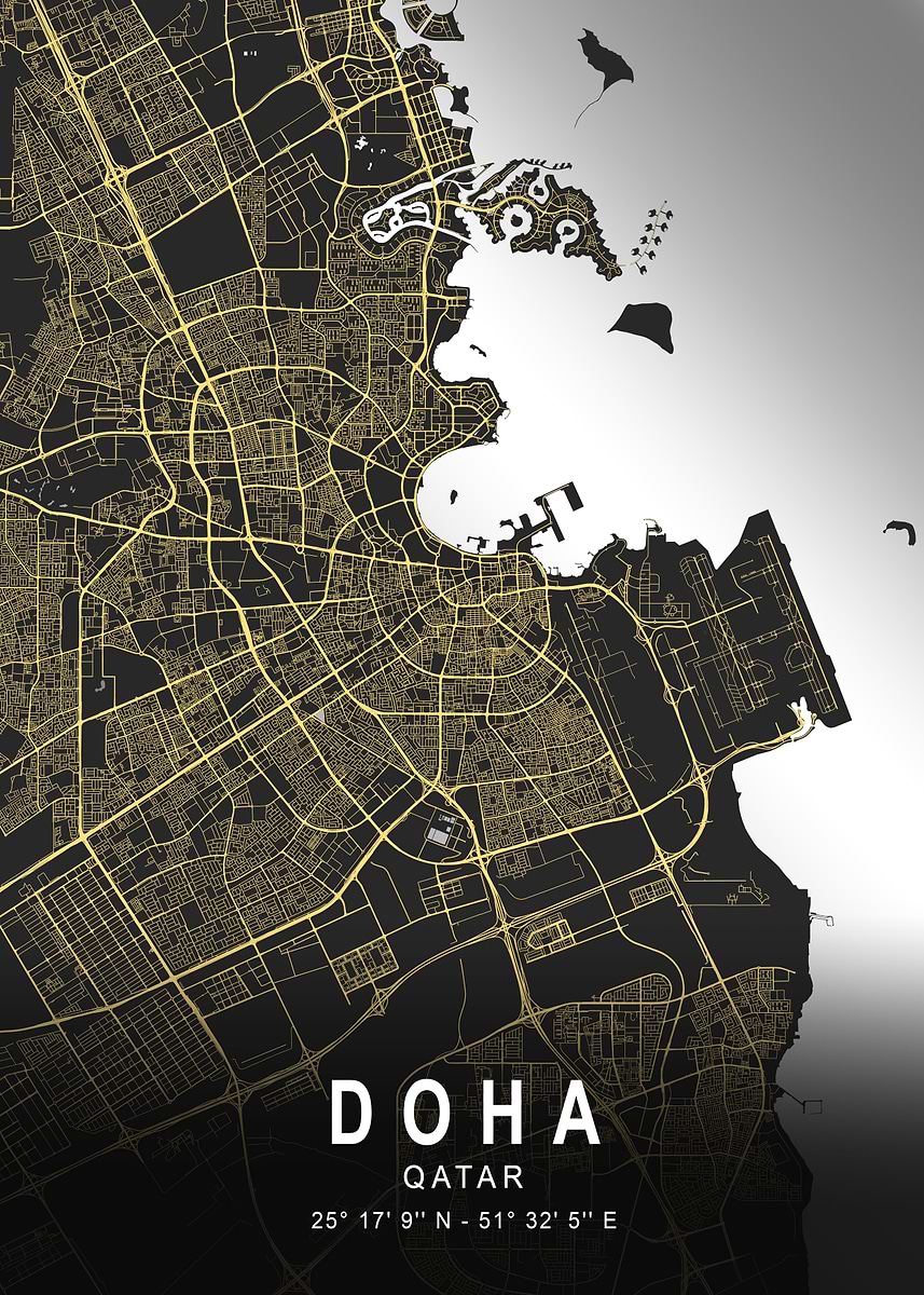 'Doha Silver Map' Poster, picture, metal print, paint by DesignerMind ...