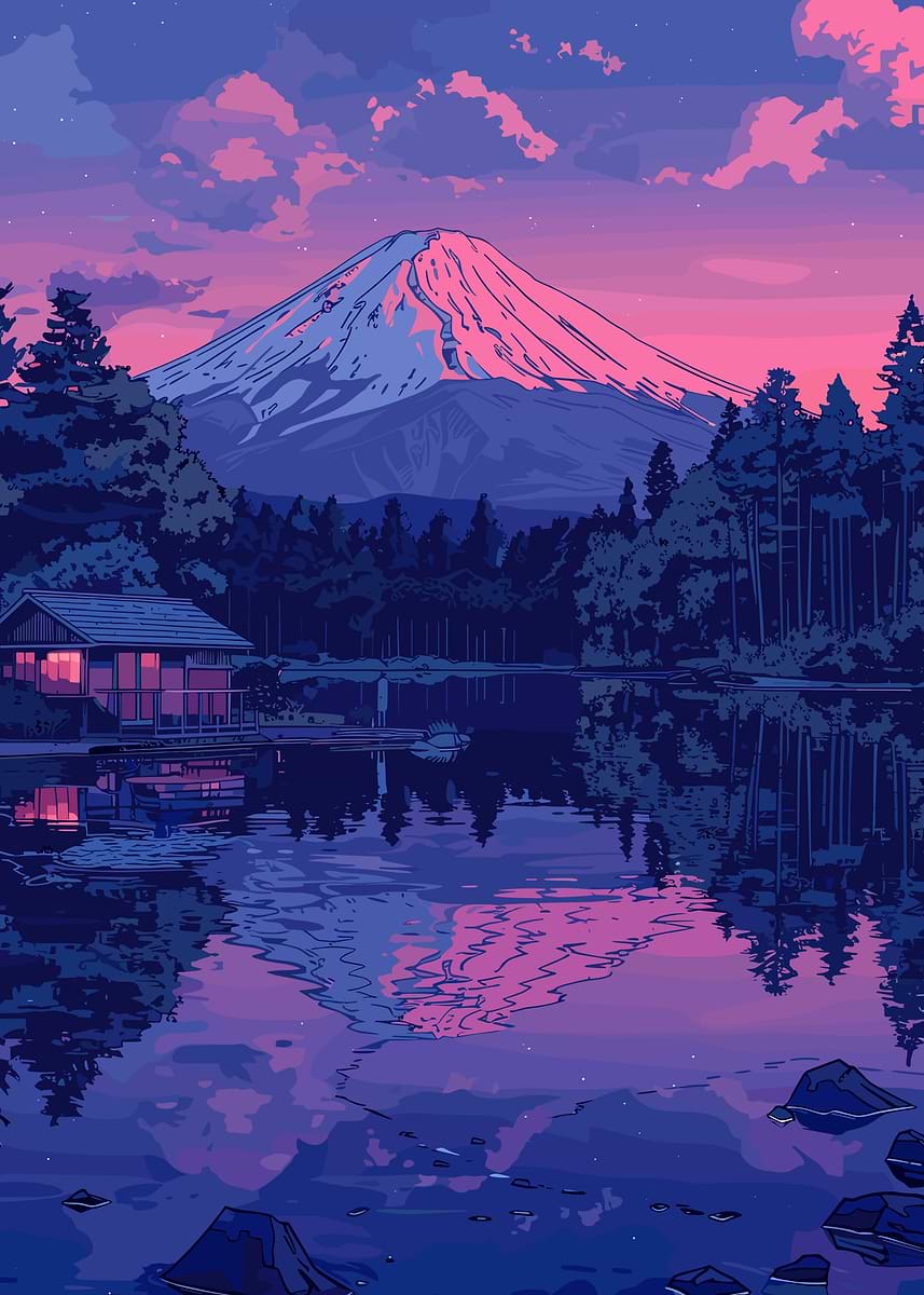 Mount Fuji Sunset' Poster, picture, metal print, paint by Oliver