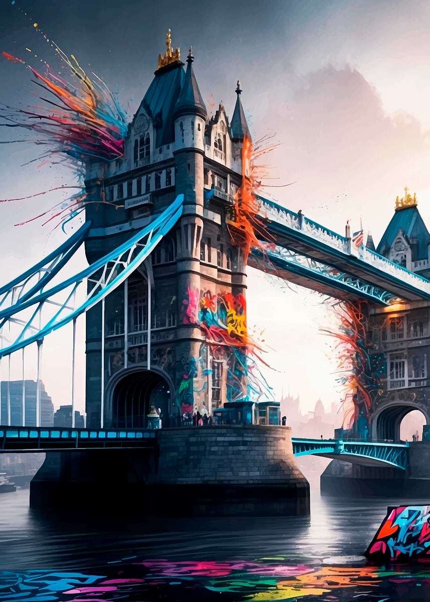 Exploding Tower Banner 'Tower Bridge Explosion' Poster, picture, metal print, paint by You ...
