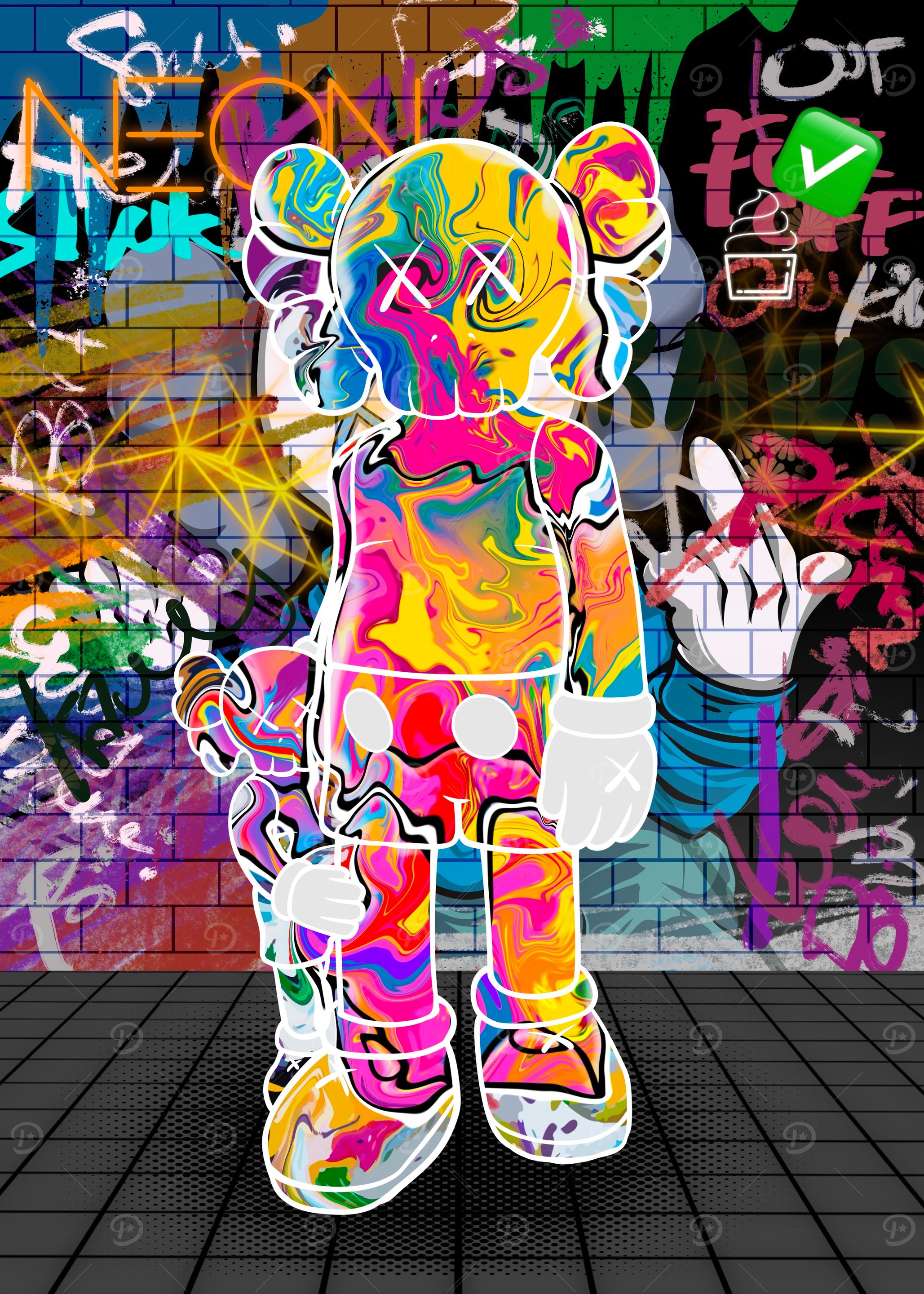Kaws ポスター Poster - Kaws Bearbrick Graffiti Pop Art Street Urban Modern