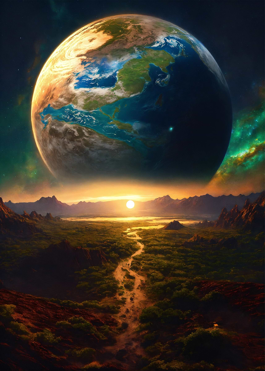 'Earthrise Over Alien Landscape' Poster, picture, metal print, paint by ...