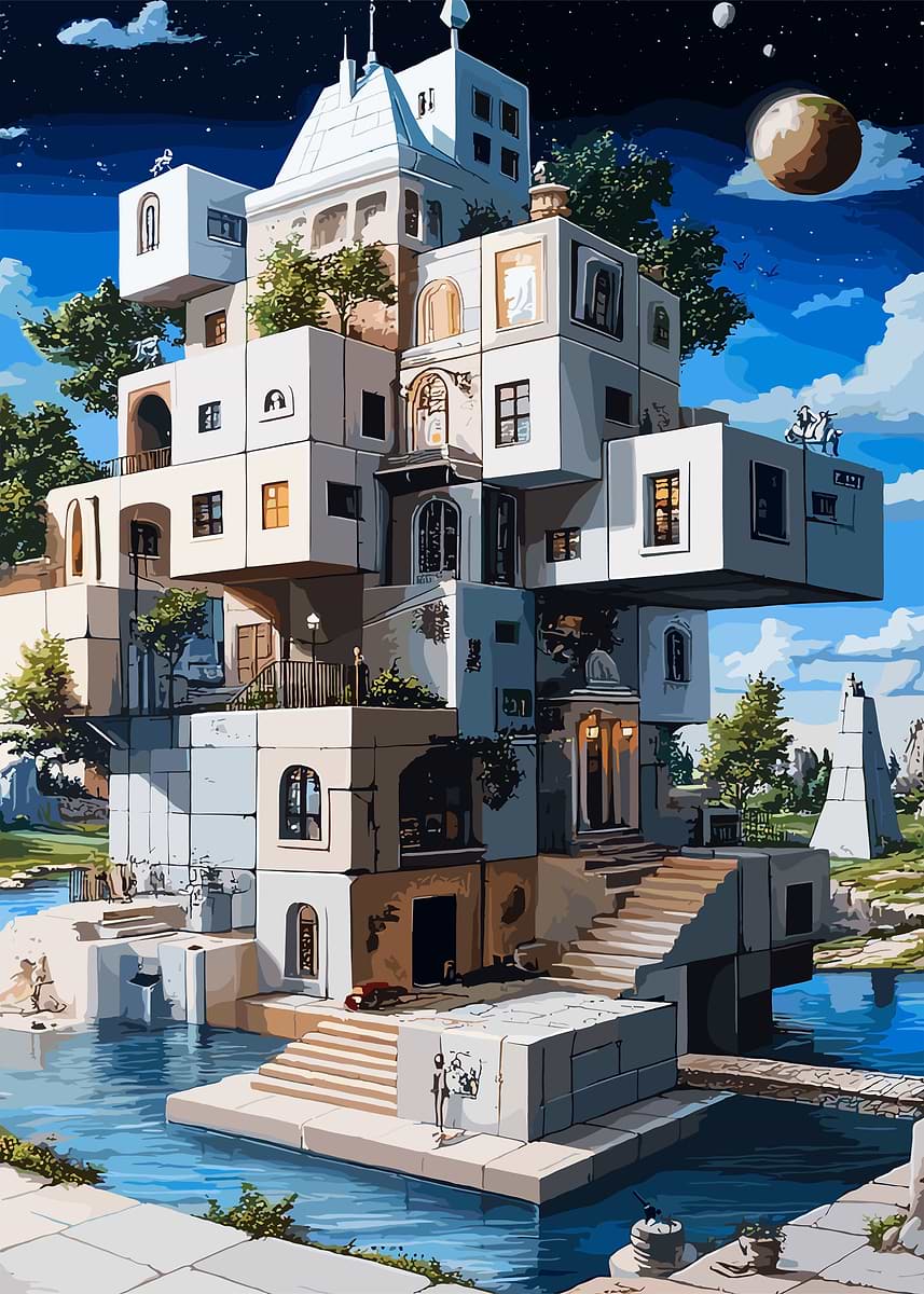 Cube Floating Building 'Floating Cube House' Poster, picture, metal print, paint by Firgiant ...