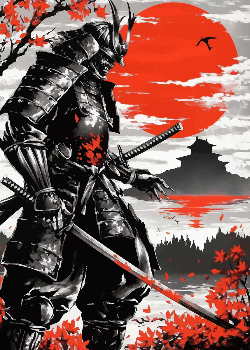 Bushido Samurai Landscape' Poster, picture, metal print, paint by