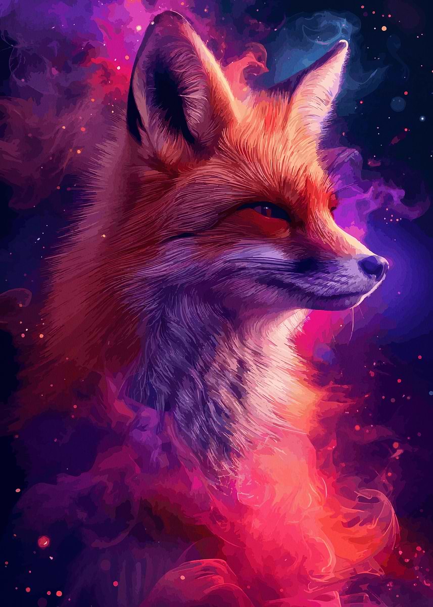 Fox in Nebula' Poster, picture, metal print, paint by Alexieart