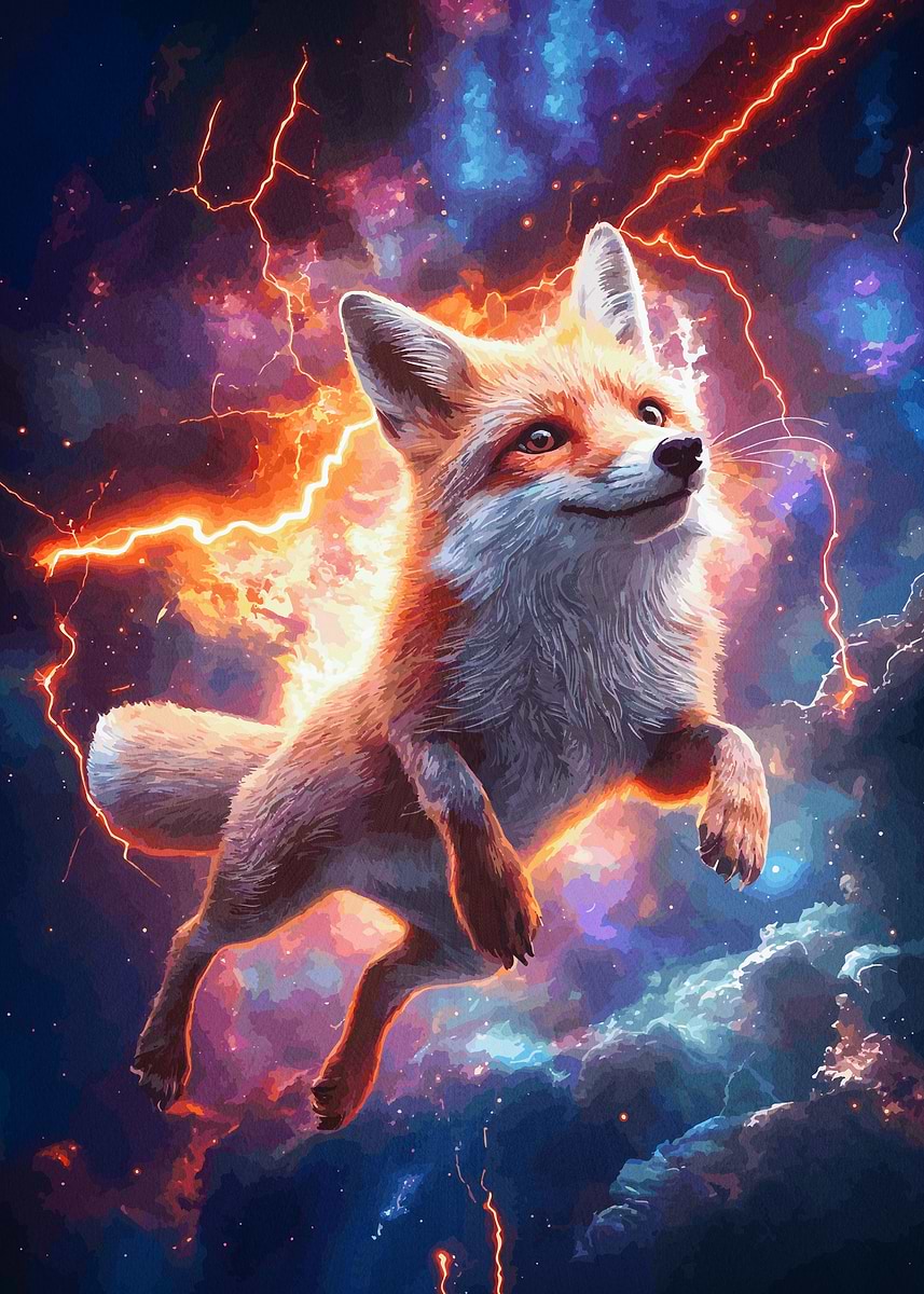 Fox in Space' Poster, picture, metal print, paint by Alainai