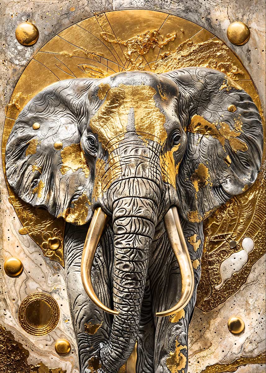 Elephantine Elegance — from the Precious Metal Reforged collection, a Pixaverse metal print